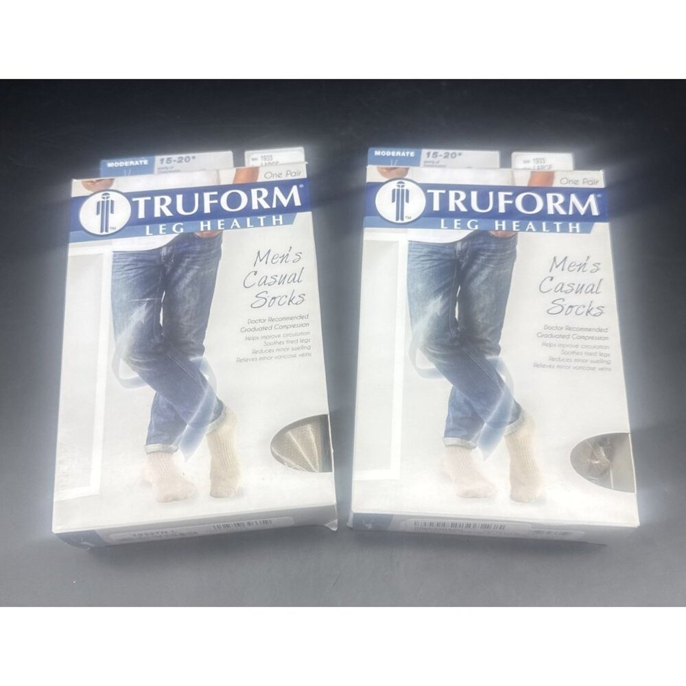 Truform Men's Tan Knee High Socks 15-20 Mmhg Compression L -2 Pairs New
